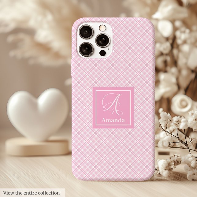 Coques Case-Mate iPhone Minimalist Pink Plaid iPhone Case – Name Monogram (Minimalist Pink Plaid iPhone Case – Name Monogram)