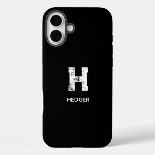 COQUE POUR iPhone 16 PLUS MINIMALISTE BLANC MONOGRAMME À UNE LETTRE NOM NOIR