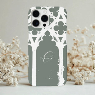 Coque iPhone 16 Pro Max Minimaliste Chic Typographie d'arche gothique Vert