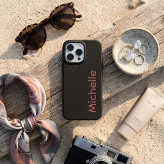Coque iPhone 16 Pro Max Minimaliste Esthétique Rose Foncé Nom Personnalisé