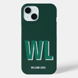 Coque Case-Mate iPhone Minimaliste Monogramme Vert Émeraude Personnalisé