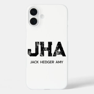 COQUE POUR iPhone 16 PLUS MINIMALISTE NOIR MONOGRAMME À TROIS LETTRES NOM BL