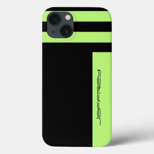 iPhone 13 Coque Minimaliste, Nom, Vert & Noir Bande bidirectionnel