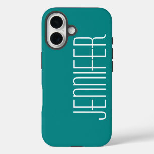 Coques iPhone 16 Minimaliste, Turquoise, Nom Jumbo Simple