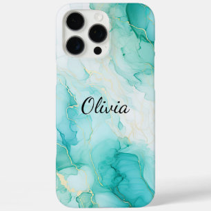 Coque iPhone 16 Pro Max Mint Aqua Pearl Marbre or