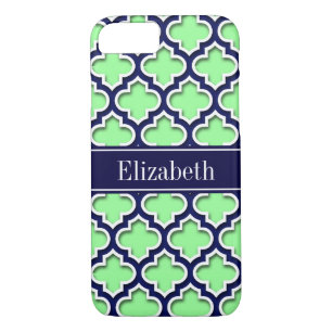 Coque Case-Mate iPhone Mint Green, Navy Moroccan #5DS Navy Name Monogram