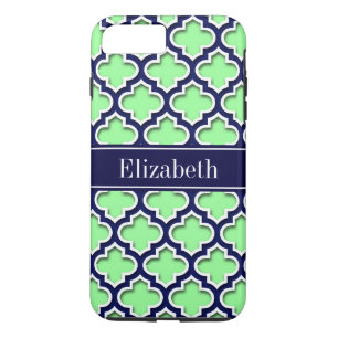 Coque iPhone 7 Plus Mint Green, Navy Moroccan #5DS Navy Name Monogram