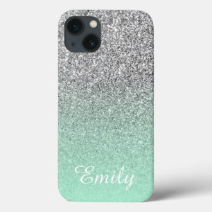 Case-Mate iPhone Case Mint Pailleté Argent Ombré Personnalisé