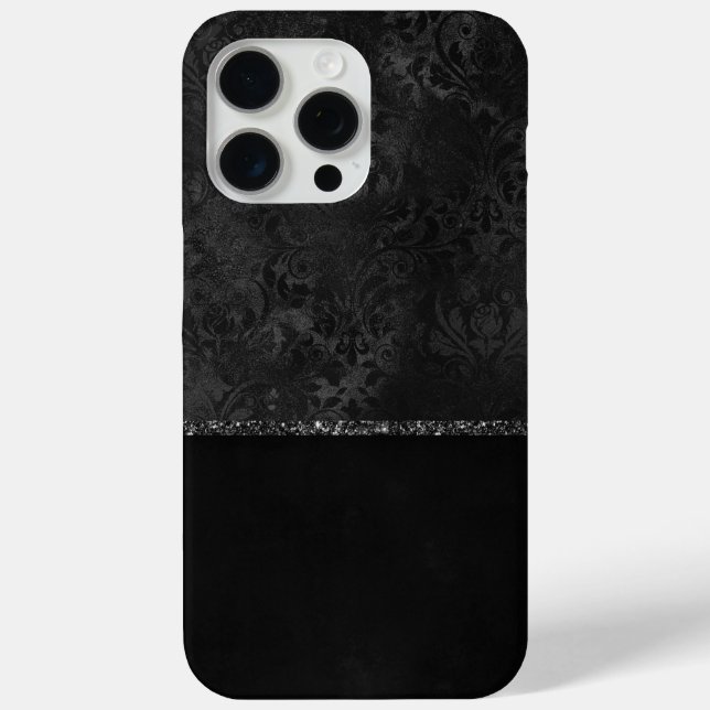 Coques Case-Mate iPhone Minuit Onyx Romance | Black Satiny Grunge Damask (Verso)