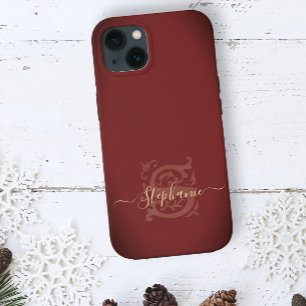 Case-Mate iPhone Case Minuscule Floral Rouge & Or S Nom Monogramme