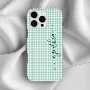 Coque iPhone 16 Pro Max Minuscule Turquoise En vichy signature