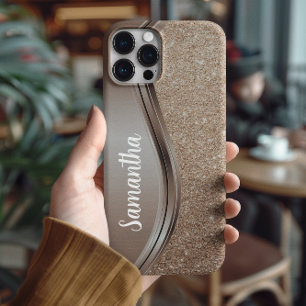 Coque Pour iPhone 16 Mocha Mousse Faux parties scintillant Monogramme