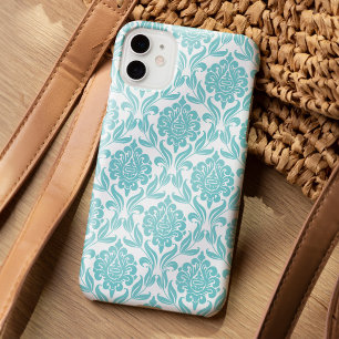 Coque Pour iPhone 15 Modèle Chic Aqua Damask