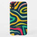 Case-Mate iPhone Case Modèle coloré moderne abstrait zèbre<br><div class="desc">Coloré moderne abstrait zèbre rayures motif sur la couleur arrière - plan changeable bleu foncé. monogramme facultatif.</div>