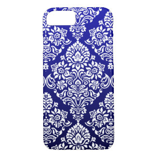 Coque iPhone 8/7 Modèle Damas luxueux sur Bleu magnifique