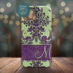 Coque iPhone 12 Mini Modèle Damas vintage avec Monogramme<br><div class="desc">Un design floral et grinçant avec une surface pour votre première.</div>