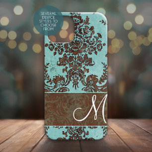 Coques iPhone 16 Plus Modèle Damas vintage avec Monogramme