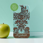 Coques iPhone 16 Modèle Damask vintage avec nom - gris turquoise<br><div class="desc">Un design vintage avec une touche moderne.</div>