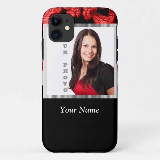 Coques Case-Mate iPhone Modèle damassé à fleurs rouges et noires (Dos)