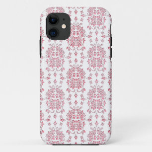 Coque iPhone 11 Modèle damassé de style floral aux roses roses