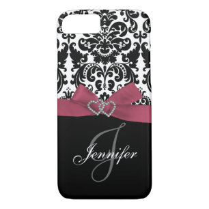 Coque iPhone 8/7 Modèle de Damas orné noir rose personnalisé