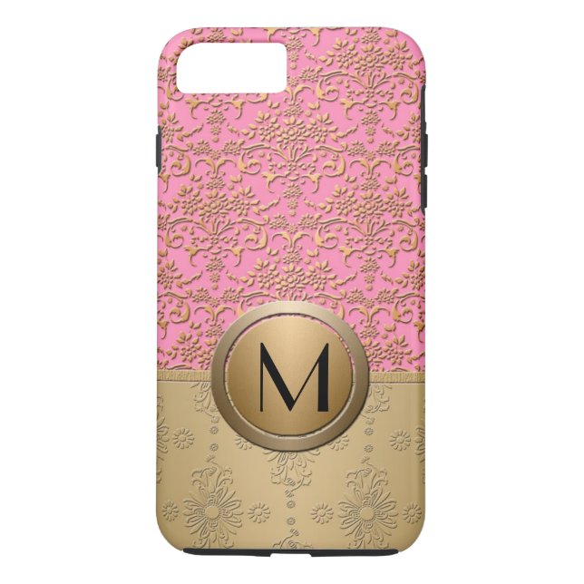 Coques Case-Mate iPhone Modèle de Damas rose et or (Dos)