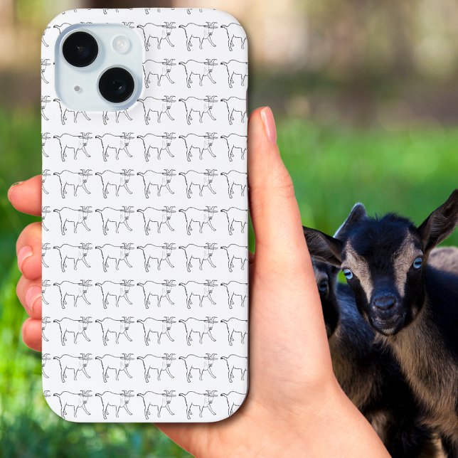 Coques Case-Mate iPhone Modèle de dessin simple de chèvre noir et blanc (Simple Goat pattern black and white cute farm animal line art)