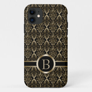 Coques Pour iPhone Modèle de monogramme de Damas d'or