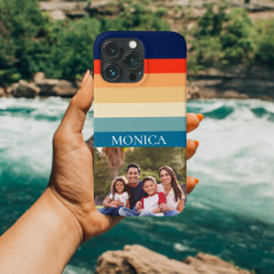 Coque Case-Mate iPhone Modèle de monogramme photo moderne à rayures rétro