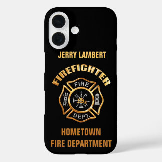 Coque Pour iPhone 16 Modèle de nom Gold du service d'incendie