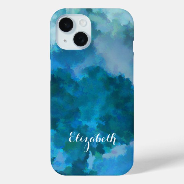 Coques Case-Mate iPhone Modèle de nom personnalisé bleu vert aquarelle mod (Verso)
