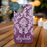Coques iPhone 16 Modèle et nom de Damas Vintage de prune<br><div class="desc">Une motif vintage au design tendance avec des couleurs bijoux et élégance. Les éléments sont plus faciles à customiser lorsque vous remplacez tout le texte et les photos en premier. Si votre art doit encore être ajusté, cliquez sur le bouton Personnaliser. Cela vous mènera à une zone de design où...</div>