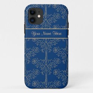 Coque Case-Mate Pour iPhone Modèle Floral à effet or sur Arrière - plan bleu p