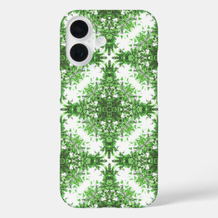 Coque Pour iPhone 16 Modèle Floral Abstrait En Noir & Vert Sur Blanc