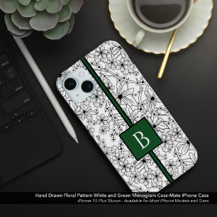 Coque Case-Mate iPhone Modèle floral blanc dessiné à la main et Monogramm