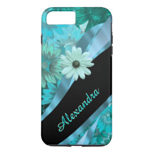 Coque iPhone 7 Plus Modèle floral bleu aqua personnalisé