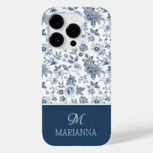 Coque Case-Mate iPhone Modèle Floral bleu et nom Personnalisé
