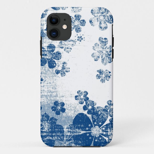 Coques Case-Mate iPhone Modèle floral bleu rétro (Dos)