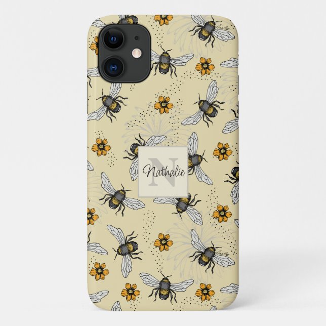 Coques Case-Mate iPhone Modèle Floral d'abeille jaune d'été (Dos)