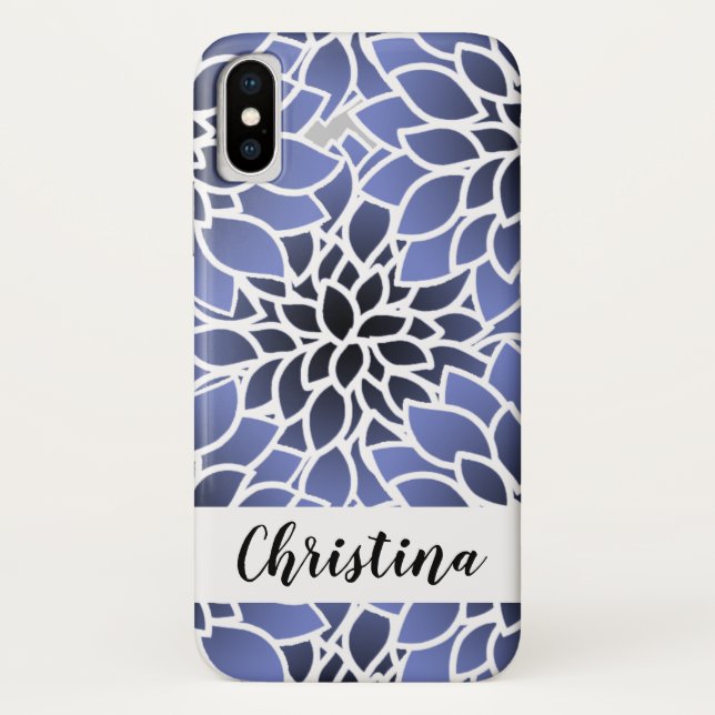 Coques Case-Mate iPhone Modèle Floral Dahlia bleu personnalisé (Dos)