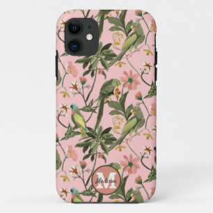 Case-Mate iPhone Case Modèle floral de perroquet rose monogramme personn