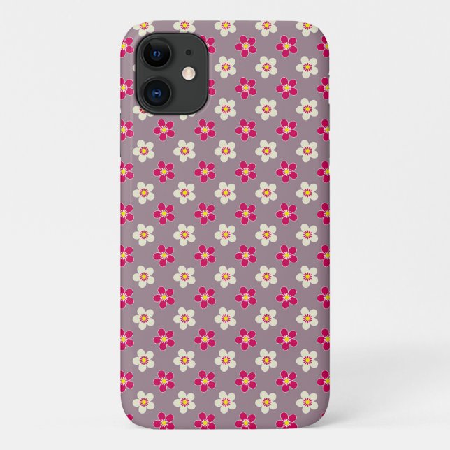 Coques Case-Mate iPhone Modèle floral de pourpre et de fleurs blanches sur (Dos)