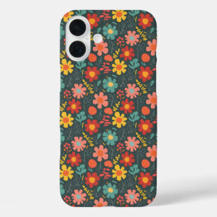 Coque Pour iPhone 16 Plus Modèle floral dynamique sur Turquoise