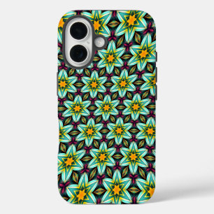 Coque Pour iPhone 16 Modèle Floral Étoiles Vertes