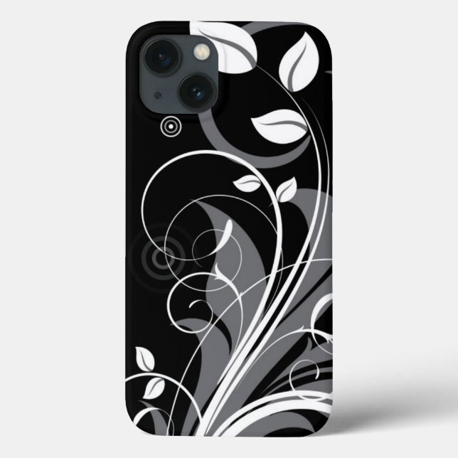 Coques Case-Mate iPhone Modèle floral gris sur noir (Verso)