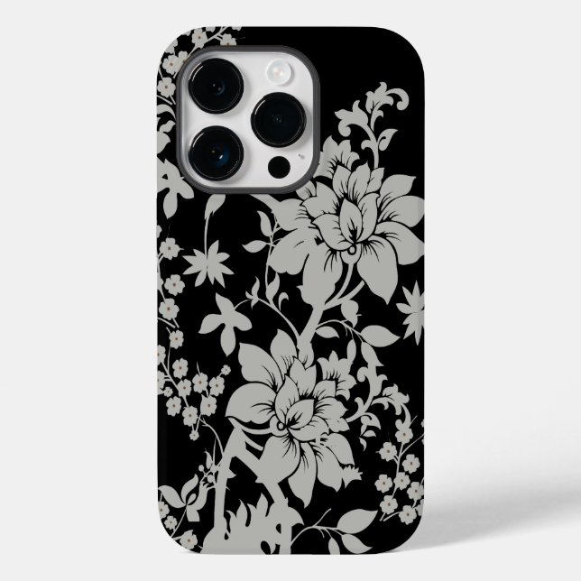 Coques Case-Mate iPhone Modèle floral noir et argent (Verso)