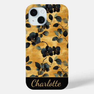 Coque Case-Mate iPhone Modèle floral noir & or élégant personnalisé