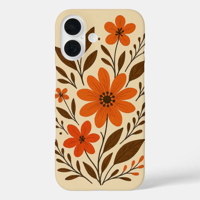 Coques Case-Mate iPhone Modèle Floral Orange Rétro (Verso)