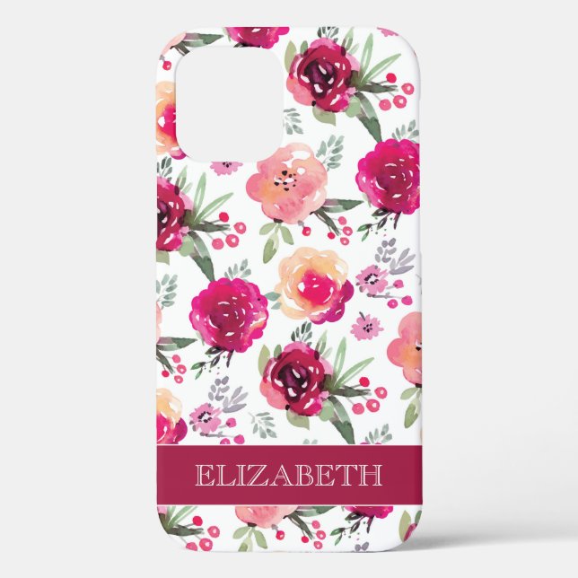 Coques Case-Mate iPhone Modèle floral rose de fille Nom personnalisé (Verso)