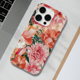 Coque iPhone 16 Pro Modèle Floral rose orange